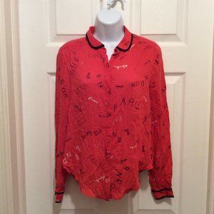 Maeve Blouse 0 Red Black White Cities Print Button